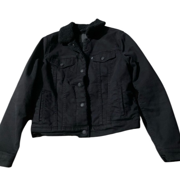 Levi’s Black Denim Jacket with Shearling Collar Small - Picture 1 of 5
